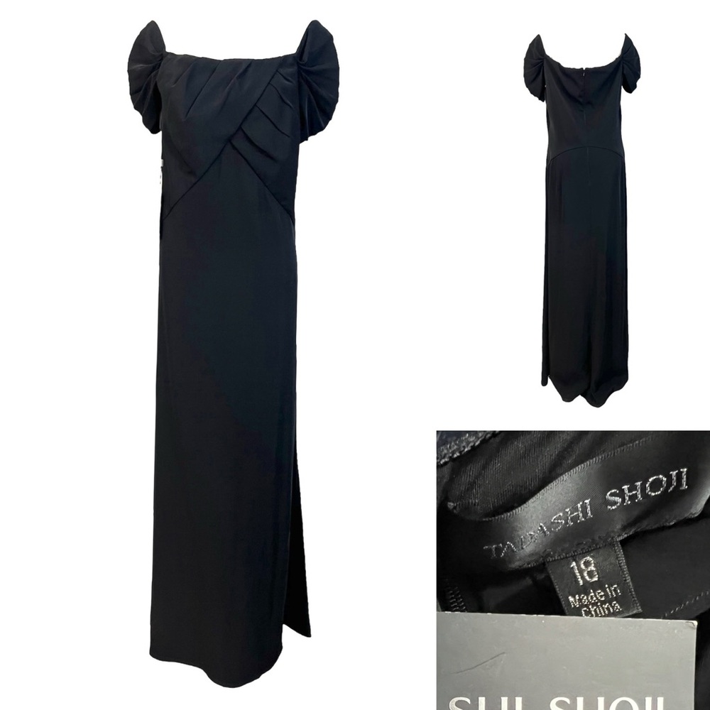 Tadashi Shoji Vanessa crepe gown plus size 18 black off-shoulder formal
